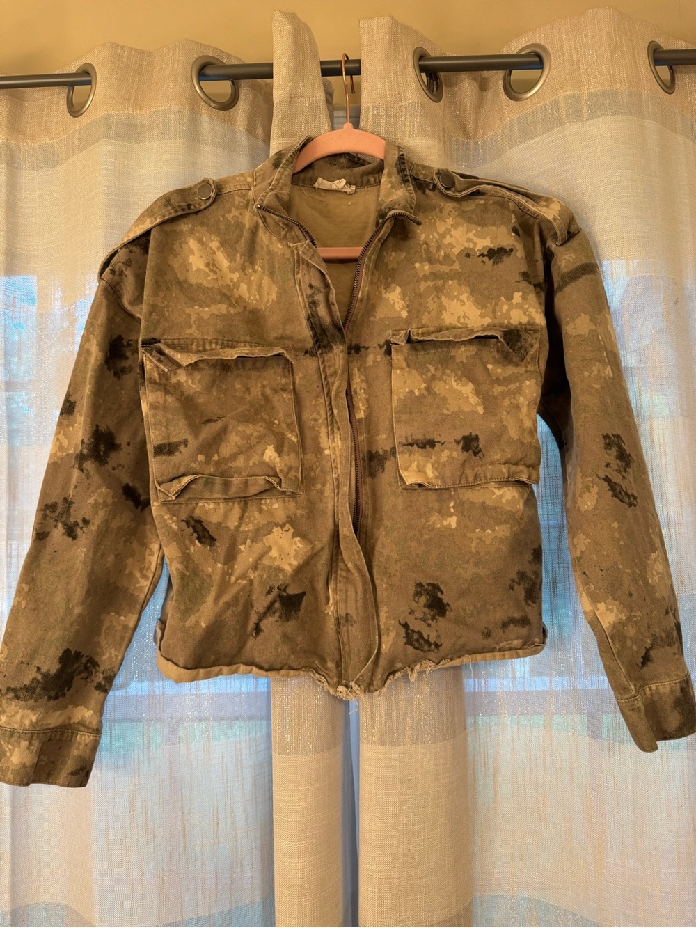 Mystree Olive Camouflage Distressed Utility Jacket